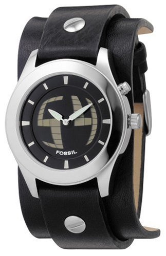 Fossil JR8122 Gents Black Leather Cuff Watch with Animated Analog Dial