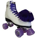 Pacer Shifter White P977 Boots with Purple Laces and Purple Pom Poms Ladies Womens Girls Mens Boys Kids Childrens Youth Quad Roller Skates Beginner Recreational Skating