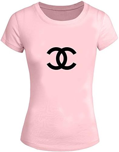 XHING women summer t shirts Chanel print carton tops XLarge Pink