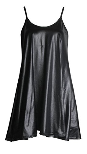 FashionMark Womens Wet Look PVC Flared Swing Cami Dress