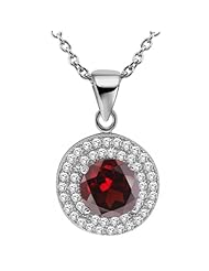 2.57 Ct Round Natural Red Garnet Sterling Silver Pendant With 18" Silver Chain
