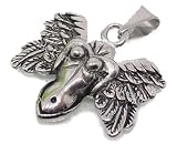 Stainless Steel Angel with Open Wings on Leather Strap Necklace