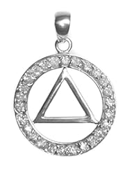 Alcoholics Anonymous AA Symbol Pendant, #26AA, Sterling Silver, AA Symbol in a Circle of 26 Beautiful Czs