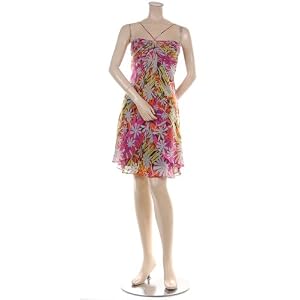 BCBG MAHOGANY SILK PRINT RUCHED TIERED DRESS NEW L