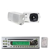 Pyle Marine Radio Receiver and Speaker Package - PLCD10MR AM/FM-MPX In-Dash Marine CD/MP3 Player w/Full Face Detachable Panel - PLMR24 3.5 200 Watt 3-Way Water Proof Mini Box Speaker System (White)