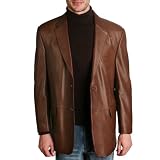 BGSD Mens Classic Two-Button Lambskin Leather Blazer in Black, Brown, or Cognac - Regular & Tall