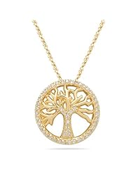 0.25 Cts Diamond Circle Tree Pendant in 14K Yellow Gold