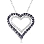 10k White Gold Double Heart-Shaped Natural Sapphire with Diamonds Heart Pendant, 18"