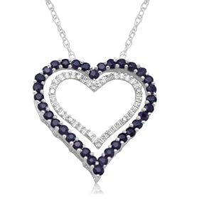 10k White Gold Double Heart-Shaped Natural Sapphire w  Diamonds Heart Pendant,... by Amazon.com Collection