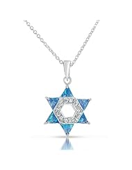 Sterling Silver Blue Opal and Cz Star of David Necklace