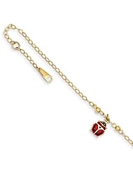 14k Yellow Gold 10in Adjustable Enameled Ladybug Anklet. Metal Wt- 1.99g