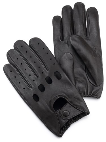 Isotoner Men's Smooth Leather Driving Glove With Covered Snap