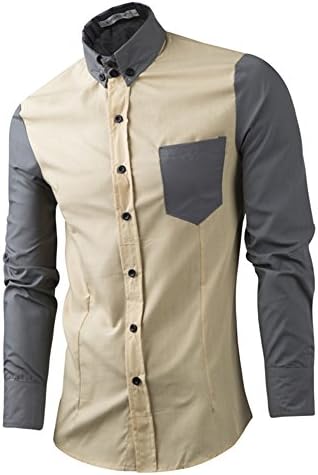 BH Men's Mercerized cotton Casual Shirt Button Down Shirts Khaki XL