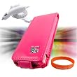 Apple iPod Nano 5th Generation (5G Video) Premium **VG BRAND** Leather Flip Case Cover **HOT PINK** + Apple Ipod Nano Car Charger + Vangoddy ?(Trademarked) Orange Silicone Wrist Band!!!