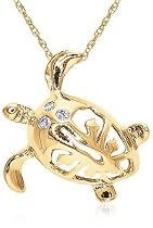 14k Choice of White, Yellow or Rose Gold Diamond Turtle Pendant (.03 cttw, H-I Color, I2-I3 Clarity), 18"