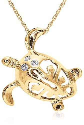 Childrens Toyshop  Jewelry : 14k Choice of White, Yellow or Rose Gold Diamond Turtle Pendant (.03 cttw, H-I Color, I2-I3 Clarity), 18"
