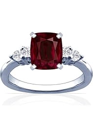 Platinum Cushion Cut Ruby Ring With Sidestones