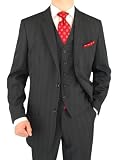 Presidential Vested Suit Italian Modern Fit Two Button Mens Suit Jacket + Pants + Vest Charcoal Shadow Stripe