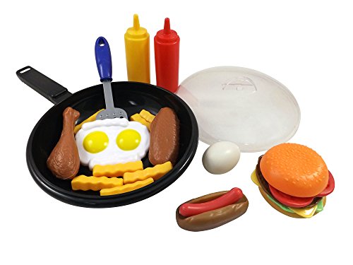 Liberty Imports Fast Food Cooking Pan 25 Piece Kitchen Play Food Set for Kids (Cheese Burger, Hotdog, Chicken, & more)
