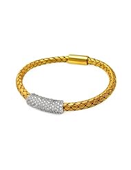 Rhodium Cubic Zirconia Bar On A Gold Plated Sterling Silver Italian BraIDed Band Bracelet Length 7 " Bar Width 8mm Lock Magnetic