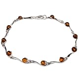 Natural Honey Amber Sterling Silver Berry on Hook Bracelet 7.5"