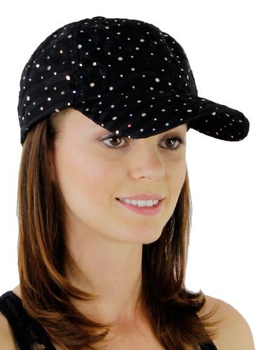 Glitzy Game Crystal Sequin Trim Women's Adjustable Glitter Baseball Cap Hat BLACK