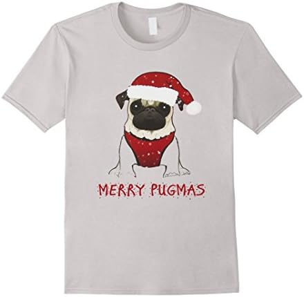 Men's Merry Pugmas T-shirt, Happy Christmas T-shirt, Pug T-shirt Large Silver