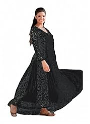 Lace Full-Skirt Cotton/Georgette Floral Print  Dress