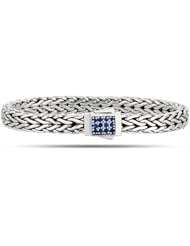 Rhodium Plated Weave Bracelet In Sterling Silver With Blue Sapphires