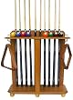 10 Pool Cue Billiard Stick Floor Rack - Holder Oak Finish