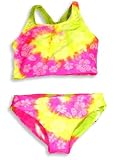 Angel Beach - Girls Plus Size 10/16 2-Piece Swimsuit, Fuschia, Yellow