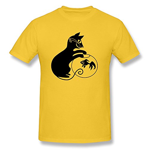 PTCY Boys' Tees Black Cat Fish Tank US Size L Gold