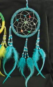 Small Beaded Bead Dreamcatcher with Feathers, 8-inch, Teal Blue Green