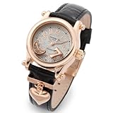 アレサンドラオーラ ムーン7シリーズ ハートチャームレディースウォッチ ピンクゴールドタイプ(ブラック)