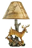 10 Point Buck Table Lamp W/ Forest Print Shade Deer