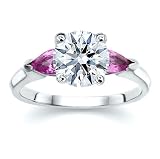 1.50 CT ROUND DIAMOND W PEAR PINK SAPPHIRE RING 18K