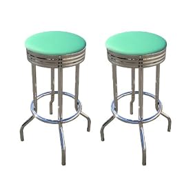2 Turquoise Vinyl 29'' Specialty Chrome Barstools Bar Stools by The Furniture Cove