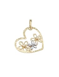 14K Two Tone Yellow and White Gold High Polish CZ Flower Heart Fashion Charm Pendant for Women