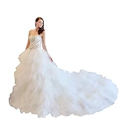 Sophisticated Strapless Sweetheart  Lace-Up Crystal   Ball Gown Wedding Dress  with a Chapel Train  with a Court Train  with a Brush/Sweep Train  With Ruffles