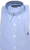 Ralph Lauren The Classics Mens Button-down Light Blue Patterned Dress Shirt, Navy Pony (CLASSIC FIT)