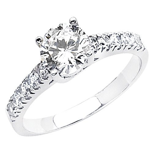 14K White Gold Round-cut CZ Cubic Zirconia Ladies Solitaire Wedding Engagement Ring Band