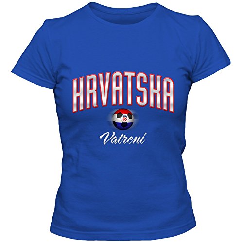 Damen Fußball T-Shirt Hrvatska Kroatien Croatia Football EM Trikot DTG, Farbe:blau;Größe:XL
