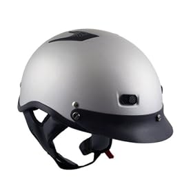 DOT Outlaw Flat Silver Vented Half Face Motorcycle Helmets - Size : Large