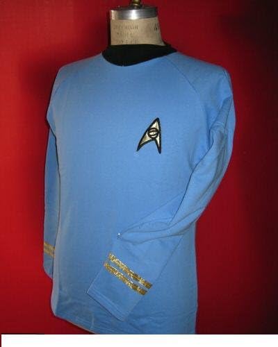 Star Trek Tos Classic Spock Costume Blue -Super Deluxe- Cotton - Large
