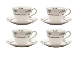 Gracie Bone China 7-Ounce Cup and Saucer, Black Gracie, Set of 4