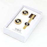 Gold Black White Polygon Cufflinks Tie Pin Set With Free Gift Box discount gift Y&G CB2011