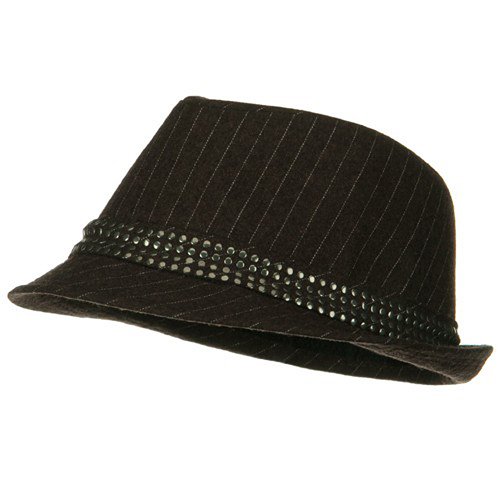 Wool Stripe Fedora with Studs - Brown W19S39B