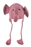 DeLux Elephant Pink Face Wool Pilot Animal Cap/Hat with Ear Flaps and Poms