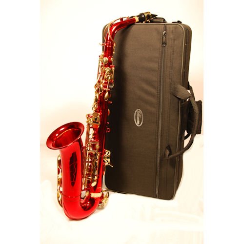 Barcelona E-Flat Alto Saxophone with Case, Reeds, Cleaning Rod, Polishing Cloth, Gloves, and Cork Wax - Red