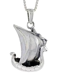 Sterling Silver Viking Ship Pendant, 1 1/4 inch tall